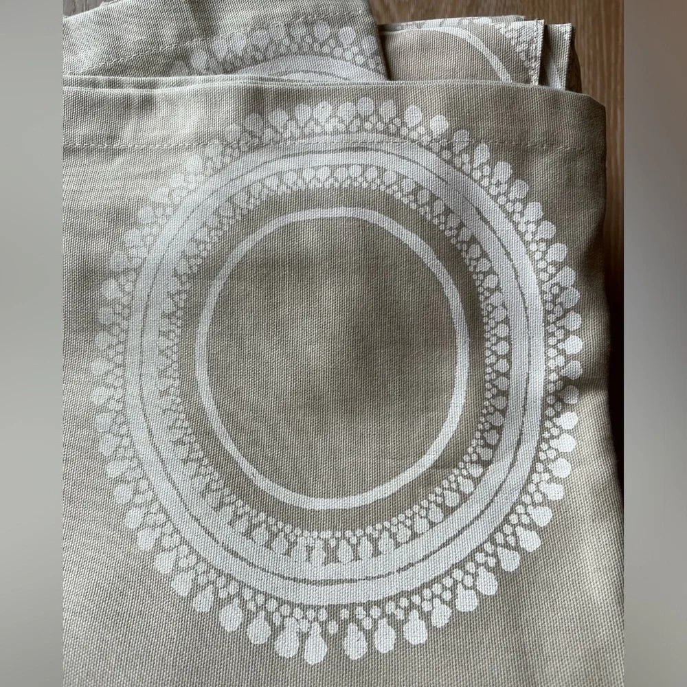 West Elm Beige and White Circular Pattern Curtain
